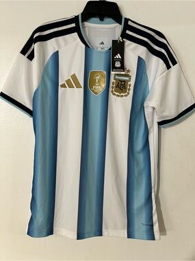adidas Argentina Home Soccer Jersey - White, Light Blue & Gold